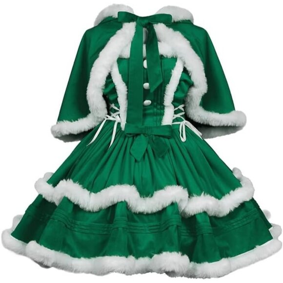 Women's Christmas Dress Skirt and Hooded Cloak Match - Picture 2 of 8